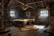 © Visionarily - Winter Hunting Lodge or Trapper Cabin, Building Interior for Medieval Fantasy RPG [Generative AI]