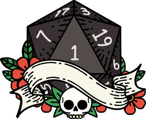 Wall Mural - natural one d20 dice roll illustration