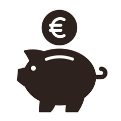 Sticker - Piggy bank with euro coin. Savings symbol