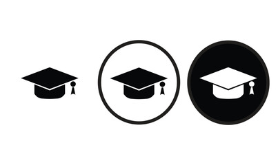 degree cap icon black outline for web site design 
and mobile dark mode apps 
Vector illustration on a white background