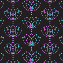 Neon Lotus Flower Pattern On A Black Background