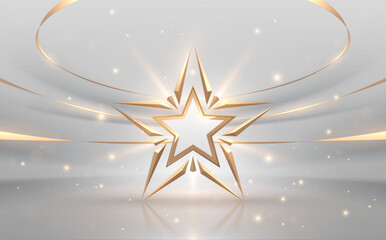 Wall Mural - White and gold star shape template with light effect
