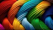 © Marco - Many colorful yarn balls and cords for knitting. Abstract background in rainbow colors. Intertwined and twisted yarn.