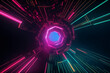 Abstract flight in retro neon hyper warp space in the tunnel Generative AI