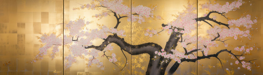 Wall Mural - abstract vintage japanese calligraphy stroke painting style. lacquer painting. hand edited generativ