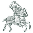 Medieval armed knight riding a horse. Historical ancient military character