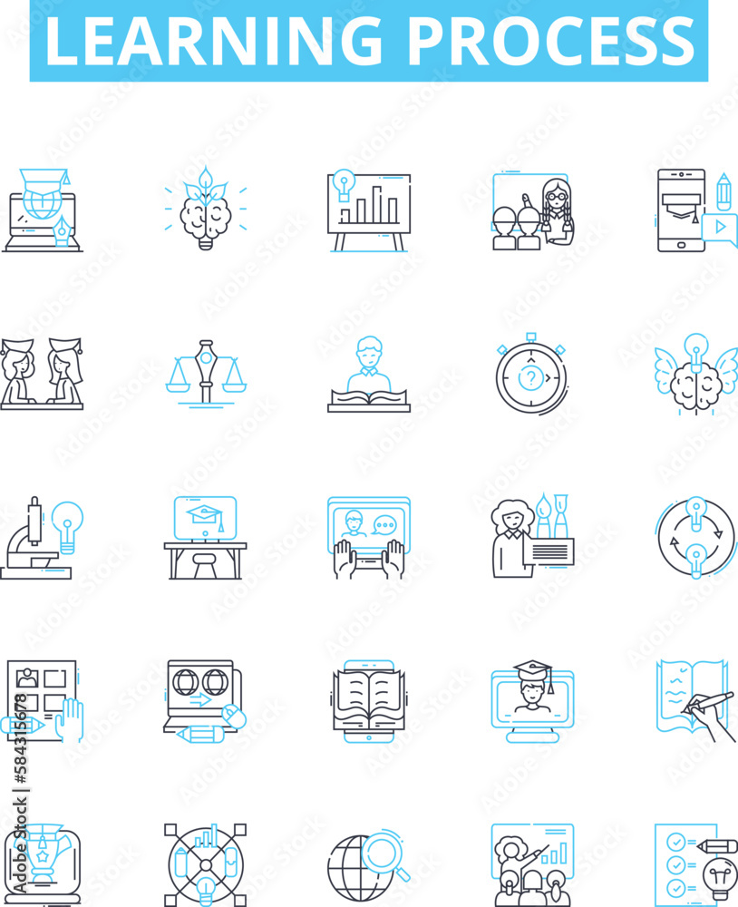 Learning process vector line icons set. Knowledge, Education ...