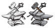 Blacksmith craft concept. Anvil, hammer, tongs. Metal working tools. Hand drawn sketch vintage vector illustration