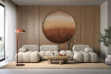 Canvas Print - Japandi style conceptual interior room 3d illustration