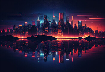 city skyline at sunset ai