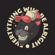 cartoon emblem of winking black cat head with retro style