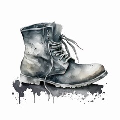 Wall Mural - Gray boot in watercolor style on white background. Generative AI.