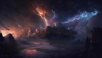 Wall Mural - thunderstorm with mountain generative ai