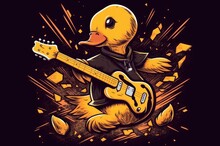 Duck Rock And Roll Musician Illustration Generative AI