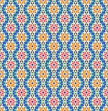 Floral Scales Pattern Classic Blue Background Small Orange Flower Motif Seamless Japan Style Elegant Geometric Ornament. Modern Fabric Design Textile Swatch Ladies Dress, Man Shirt Allover Print Block