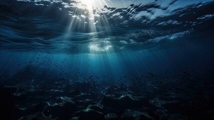 Dark blue ocean surface seen from underwater, generative ai