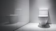 Modern toilet bowl near white wall in bathroom, generative ai