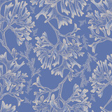 Fototapeta Do akwarium - Sea corals on a blue background. Seamless pattern. Print for any surface. Linear drawing.