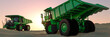 Green energy efficient mining truck concept on a sandy landscape at sunset 3d render