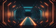 Dunkler futuristischer Tunnelkorridor mit leuchtenden Neonlichtern Hintergrundbild - erstellt mit KI