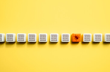 bug in code. debugging, testing and code review. troubleshooting. programming. fault or glitch that 