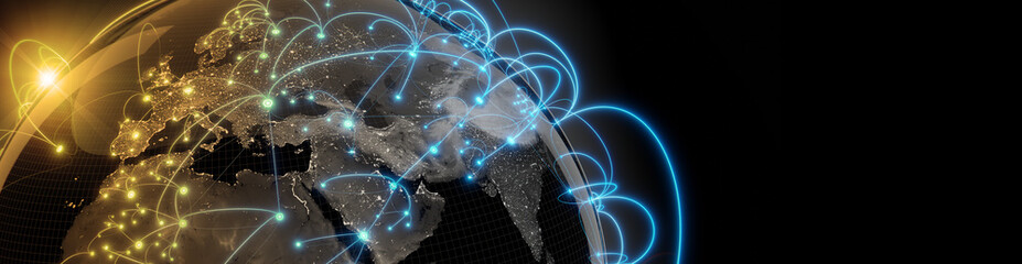 Wall Mural - Globalization and communication concept. Earth and luminous rays. 3d rendering