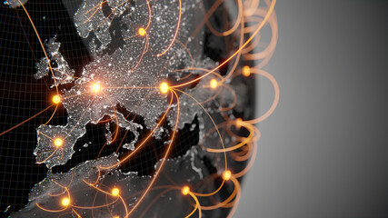Wall Mural - Globalization and communication concept. Earth and luminous rays. 3d rendering