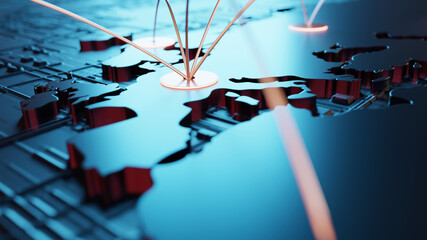 Wall Mural - Globalization and communication concept. Earth and luminous rays. 3d rendering