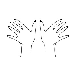 Wall Mural - Vector isolated two pair hands palms view symmetrical mirror colorless black and white contour line easy drawing