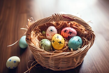 Wall Mural - Easter eggs in an Easter basket