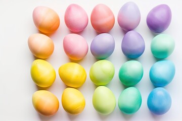 Wall Mural - Pastel rainbow Easter eggs Isolated on a white background