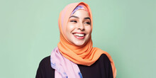 Portrait Of A Muslim Woman Wearing A Headscarf. Generative Ai