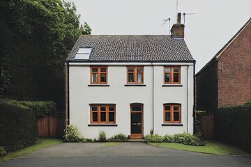 Sticker - Small traditional British house by road english style house exterior, created with generative ai