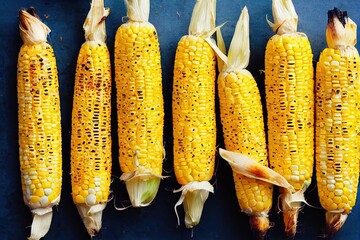 Canvas Print - Hot appetizing snack for picnic in form of grilled corn, created with generative ai