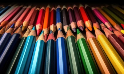 Poster -  a group of colored pencils are lined up in a row.  generative ai