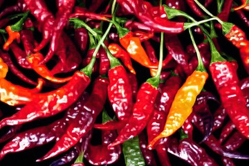 Sticker - Bright red appetizing jalapeno pepper pods as delicious ingredient for seasoning dishes, created with generative ai