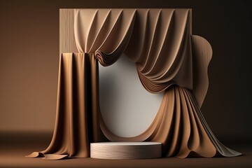 3d render, abstract minimal scene with stage podium and drapery curtain, luxury background