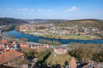 Wall Mural - View from the Castle of Wertheim with Wertheim town and a river in the background located in Germany