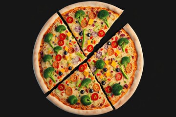 Sticker - Delicious homemade pizza with green broccoli inflorescences in thick cheese filling, created with generative ai