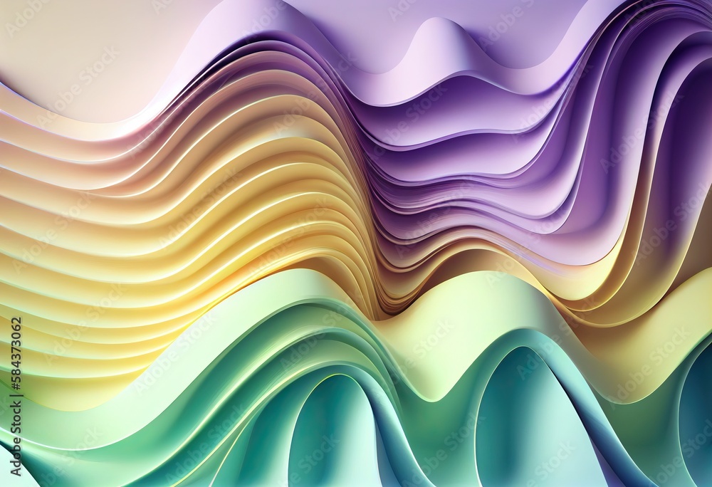 Pastel Rainbow Wavy Background. 3D abstract background with paper cut ...