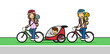 Familie fahren Fahrrad auf Fahrradstreifen auf Straße