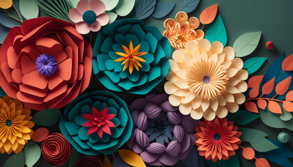 Wall Mural - colorful paper flowers wallpaper spring summer background. generative ai.