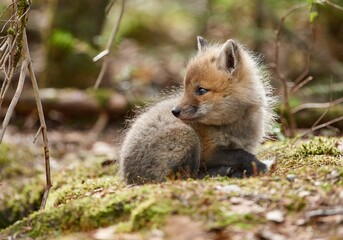 Sticker - Cute kit fox in the forest in spring