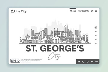 Wall Mural - St. George's, Grenada architecture line skyline illustration. Linear vector cityscape with famous landmarks, city sights, design icons. Landscape with editable strokes.