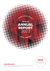 Wall Mural - white annual report front cover page template with red photo in halftone effect frame