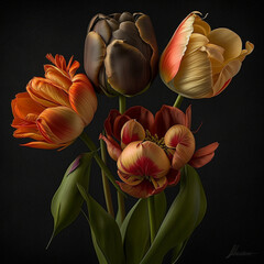 Sticker - bouquet of tulips on black background