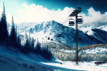 Canvas Print - Skiing resort for winter sports snow-covered winter landscape, generative ai, created with generative ai