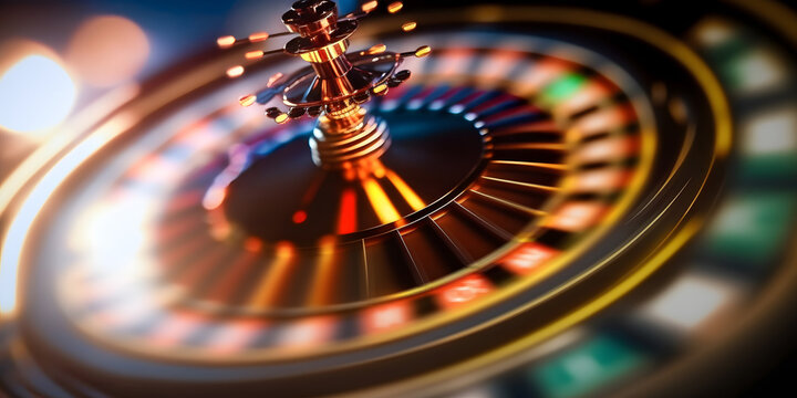 casino roulette wheel in motion, banner colorful background. generation ai