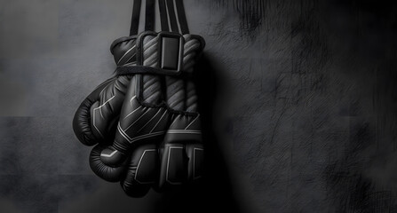 Gloves for MMA hang background black wall, banner fight sport. Generation AI