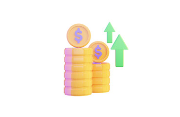 Wall Mural - dollar coin icon with up arrow on white background 3d render concept for financial growth